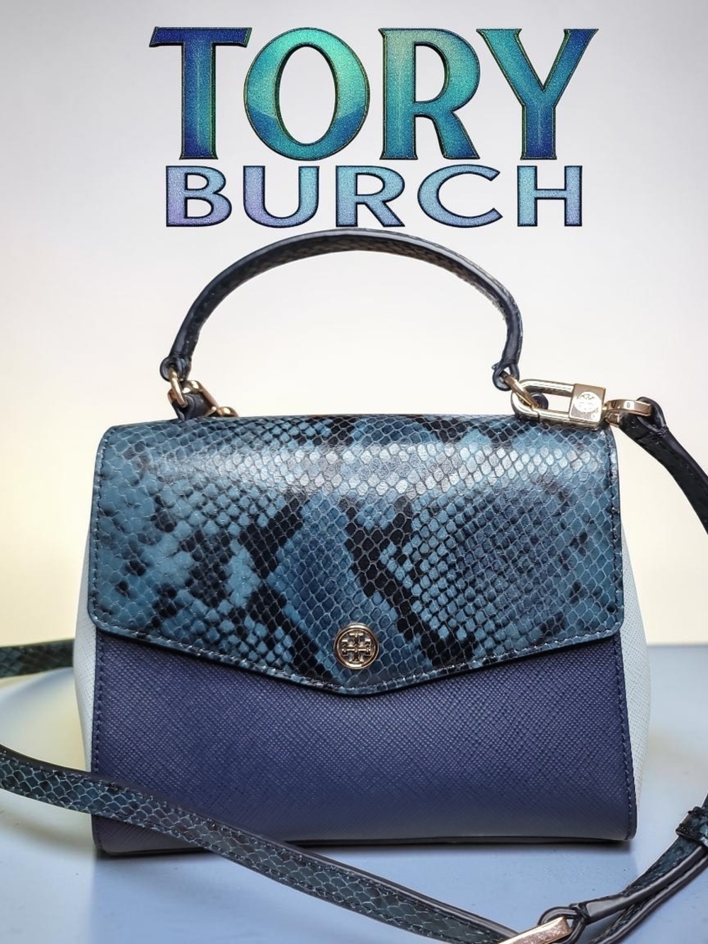 Tory Burch Robinson Mixed Media Small Top Handle Bag Good Condition